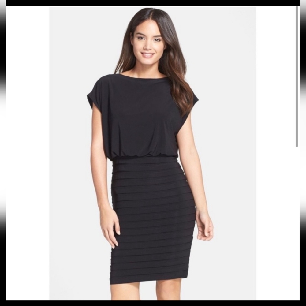 Adrianna Papell Blouson Shutter Pleat Jersey Dress